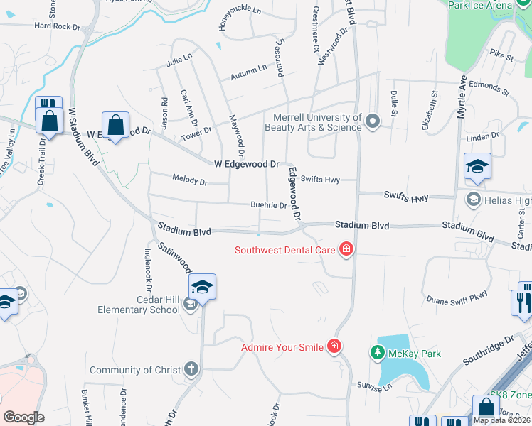 map of restaurants, bars, coffee shops, grocery stores, and more near 2018 Stadium Boulevard in Jefferson City