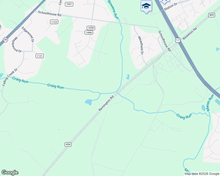 map of restaurants, bars, coffee shops, grocery stores, and more near 11384 Remington Road in Remington