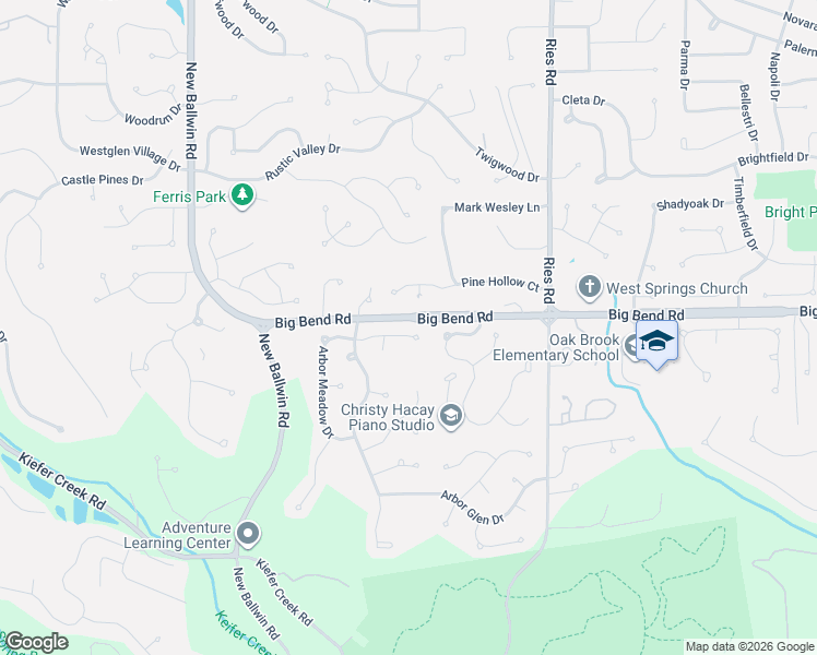 map of restaurants, bars, coffee shops, grocery stores, and more near 511 Red Pine Court in Ballwin