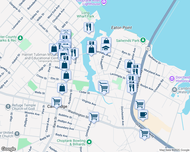 map of restaurants, bars, coffee shops, grocery stores, and more near 10 Riverside Wharf in Cambridge