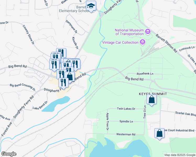 map of restaurants, bars, coffee shops, grocery stores, and more near 1109 Arbor Creek Drive in Saint Louis