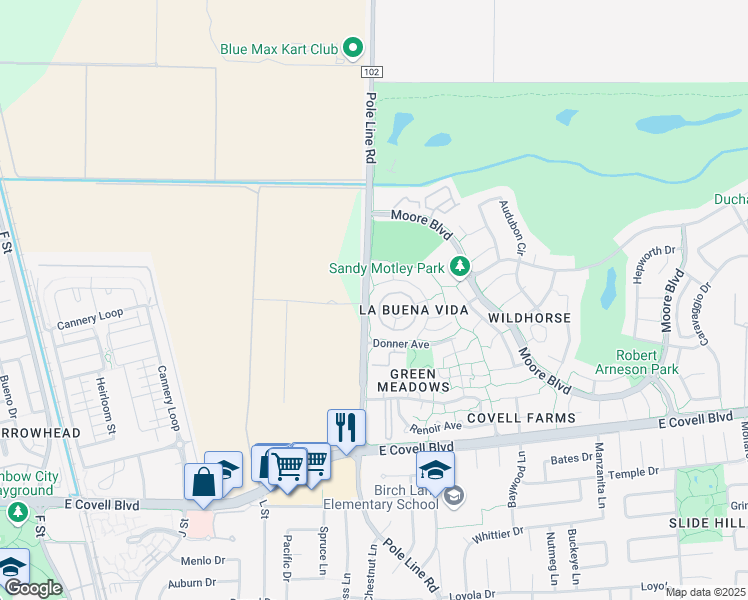 map of restaurants, bars, coffee shops, grocery stores, and more near 2900 Pole Line Road in Davis