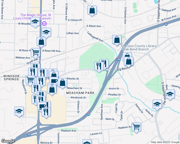 map of restaurants, bars, coffee shops, grocery stores, and more near 916 Bishops Gate Lane in Kirkwood