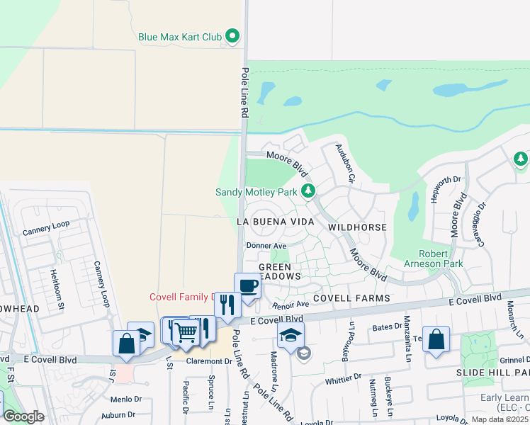 map of restaurants, bars, coffee shops, grocery stores, and more near 2849 Bidwell Street in Davis