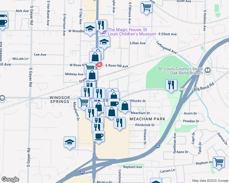 map of restaurants, bars, coffee shops, grocery stores, and more near 928 Ohlman Avenue in St. Louis