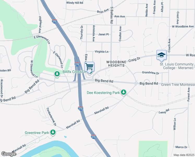 map of restaurants, bars, coffee shops, grocery stores, and more near 1018 Taman Court in Kirkwood