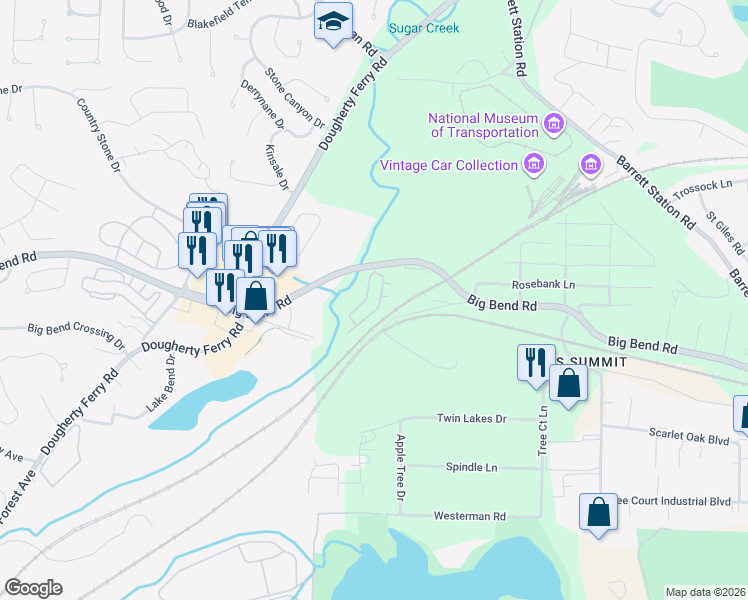 map of restaurants, bars, coffee shops, grocery stores, and more near 1109 Arbor Creek Drive in St. Louis