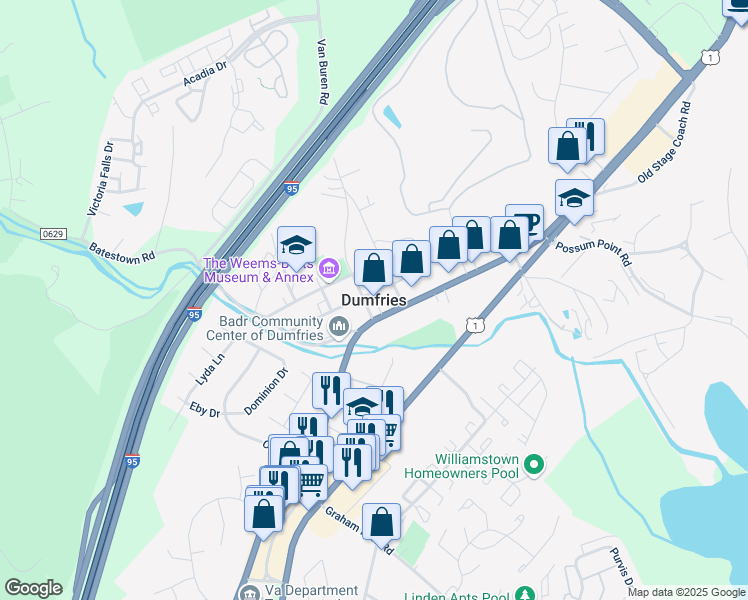 map of restaurants, bars, coffee shops, grocery stores, and more near in Dumfries