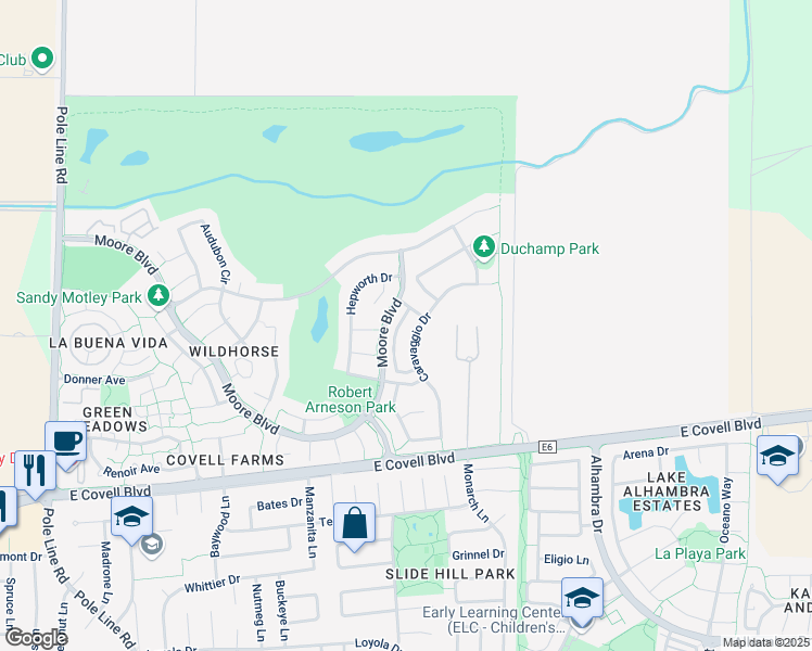 map of restaurants, bars, coffee shops, grocery stores, and more near 2378 Roualt Street in Davis