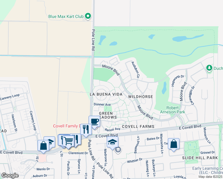 map of restaurants, bars, coffee shops, grocery stores, and more near 2806 Bidwell Street in Davis