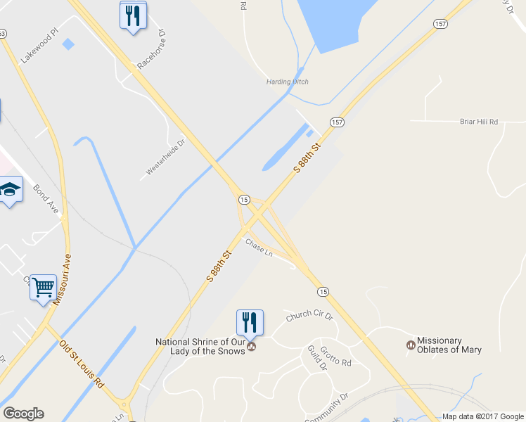 map of restaurants, bars, coffee shops, grocery stores, and more near 28 South 88th Street in Belleville