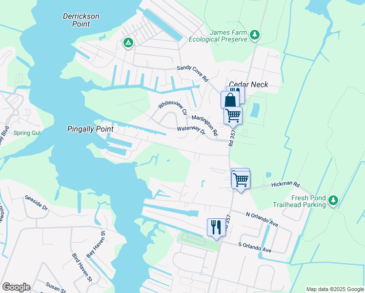 map of restaurants, bars, coffee shops, grocery stores, and more near 38159 Blue Heron Court in Ocean View