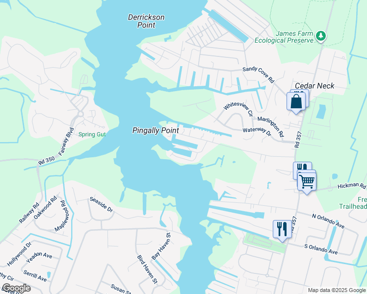 map of restaurants, bars, coffee shops, grocery stores, and more near 30609 Cove Road in Ocean View
