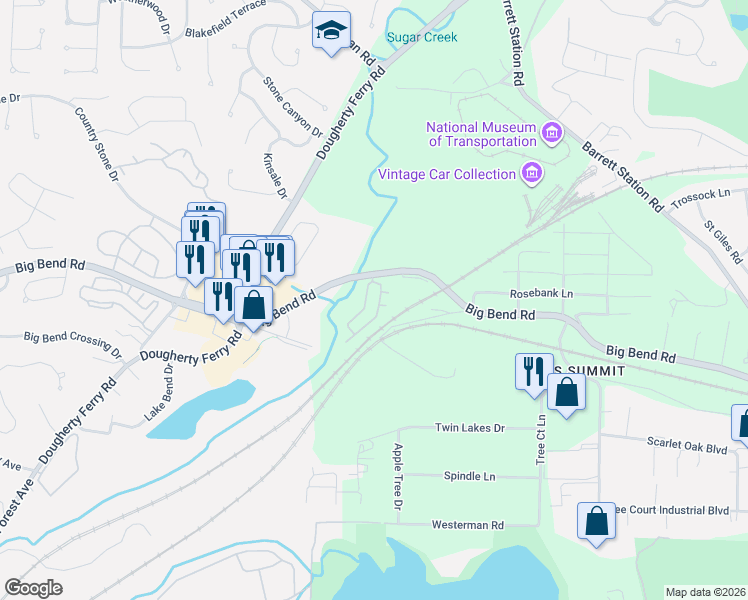 map of restaurants, bars, coffee shops, grocery stores, and more near 1117 Arbor Creek Drive in St. Louis