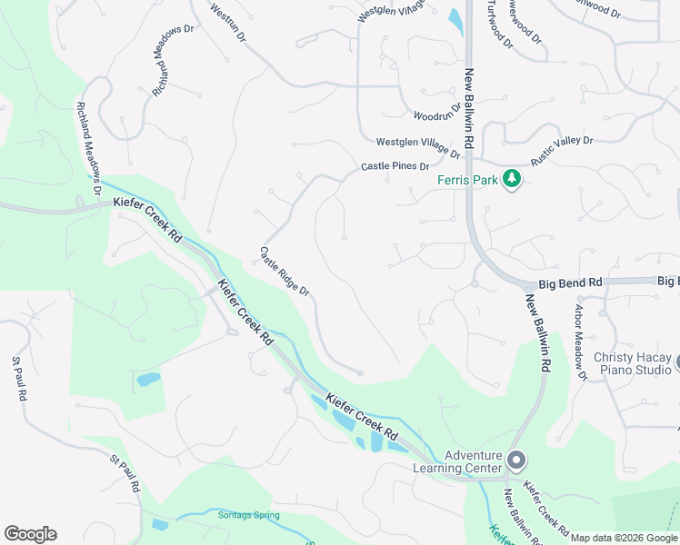 map of restaurants, bars, coffee shops, grocery stores, and more near 866 Castle Pines Drive in Ballwin