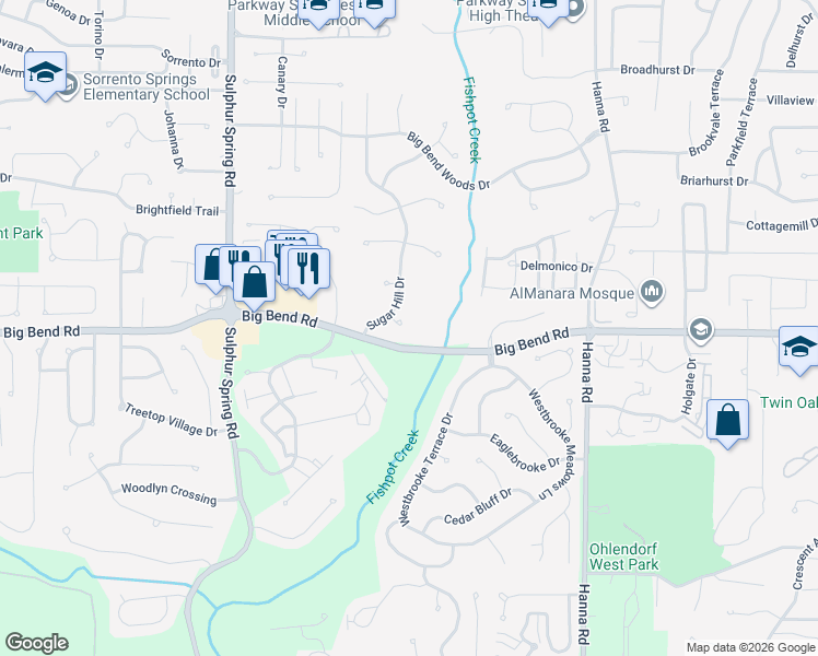 map of restaurants, bars, coffee shops, grocery stores, and more near 709 Sugar Mound Court in Ballwin
