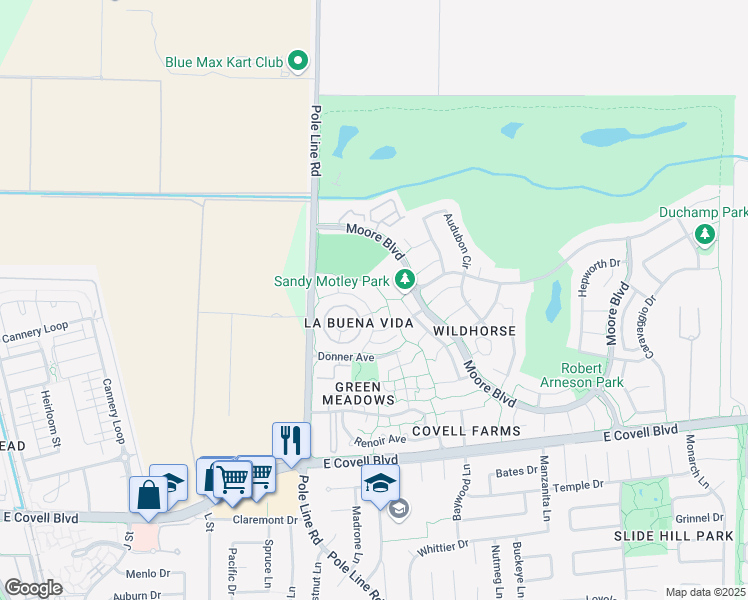 map of restaurants, bars, coffee shops, grocery stores, and more near 2806 Bidwell Street in Davis