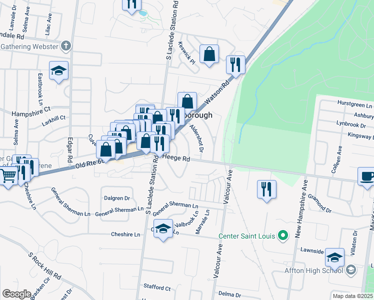 map of restaurants, bars, coffee shops, grocery stores, and more near 7935 Pembroke Drive in St. Louis