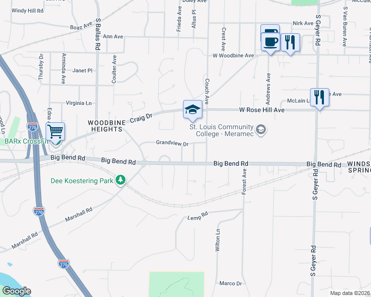 map of restaurants, bars, coffee shops, grocery stores, and more near 924 Robert Avenue in St. Louis