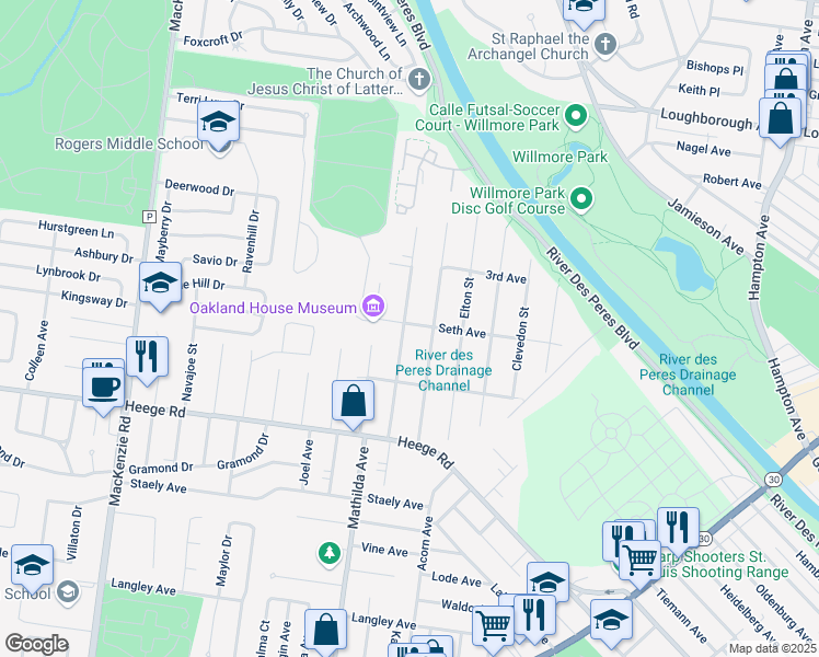 map of restaurants, bars, coffee shops, grocery stores, and more near 7802 Genesta Street in St. Louis