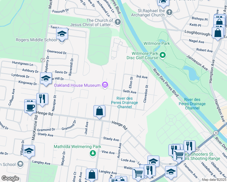 map of restaurants, bars, coffee shops, grocery stores, and more near 7802 Genesta Street in St. Louis