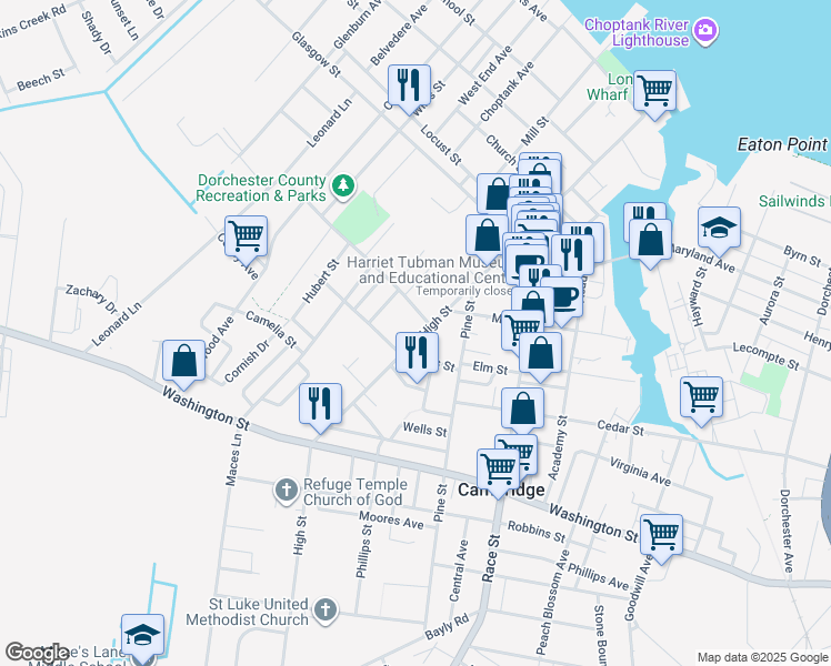 map of restaurants, bars, coffee shops, grocery stores, and more near 511 High Street in Cambridge