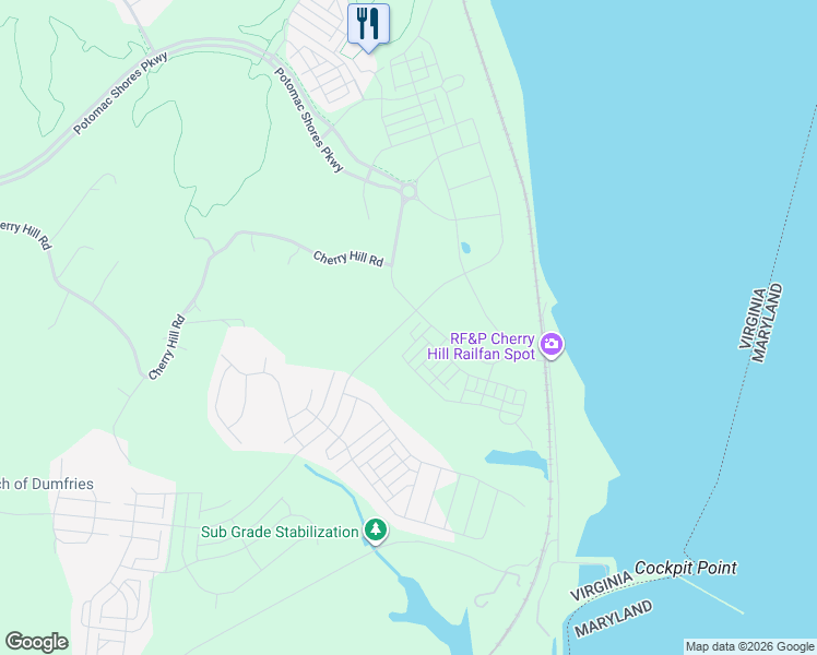 map of restaurants, bars, coffee shops, grocery stores, and more near 1579 Meadowlark Glen Road in Dumfries