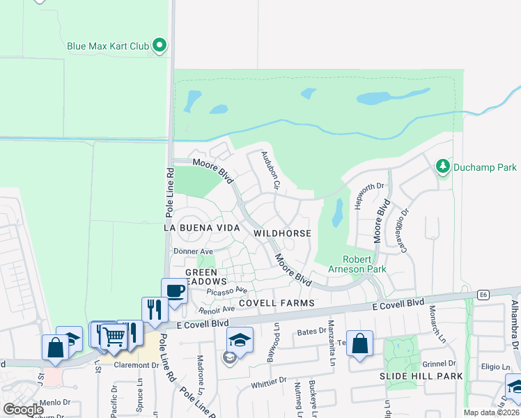 map of restaurants, bars, coffee shops, grocery stores, and more near 2020 Klee Pl in Davis