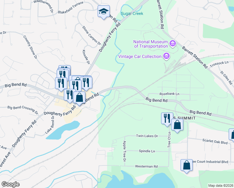 map of restaurants, bars, coffee shops, grocery stores, and more near 1109 Arbor Creek Drive in St. Louis