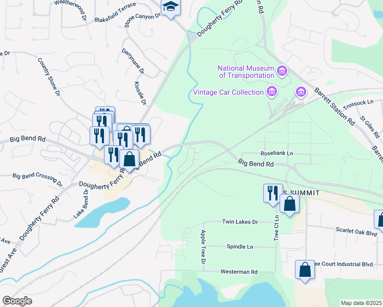 map of restaurants, bars, coffee shops, grocery stores, and more near 1109 Arbor Creek Drive in St. Louis
