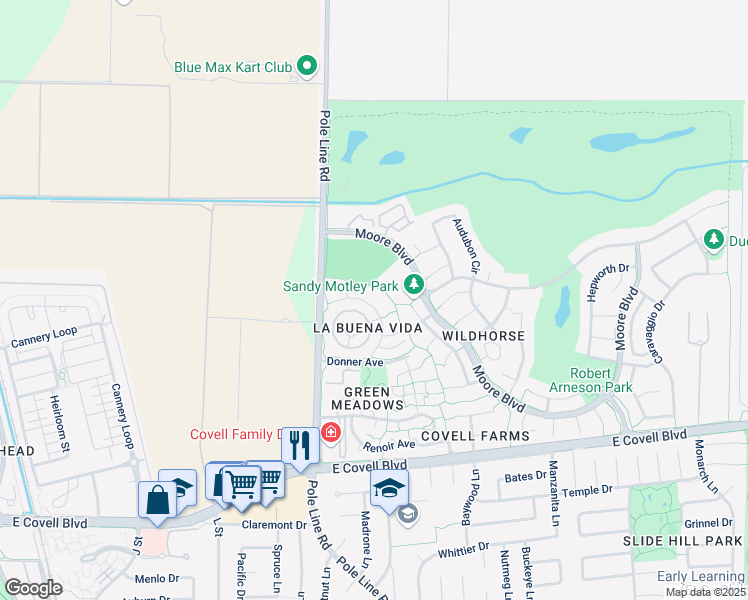 map of restaurants, bars, coffee shops, grocery stores, and more near 2818 Bidwell Street in Davis