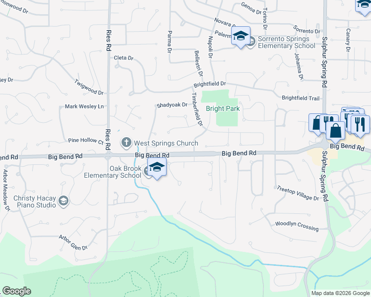 map of restaurants, bars, coffee shops, grocery stores, and more near 234 Straightoak Court in Ballwin