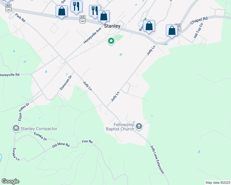 map of restaurants, bars, coffee shops, grocery stores, and more near 770 Judy Lane in Stanley