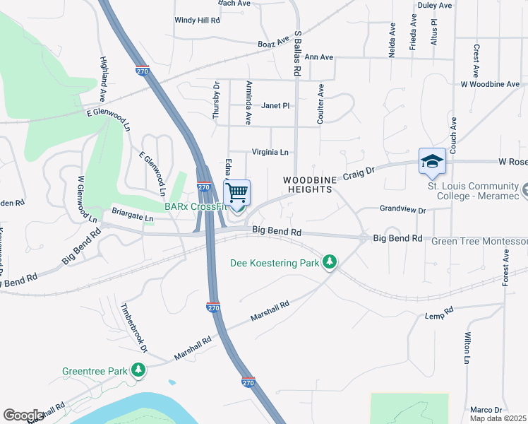 map of restaurants, bars, coffee shops, grocery stores, and more near 1018 Taman Court in Kirkwood