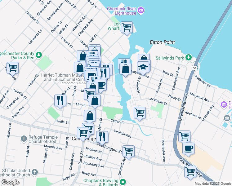map of restaurants, bars, coffee shops, grocery stores, and more near 301 Muir Street in Cambridge