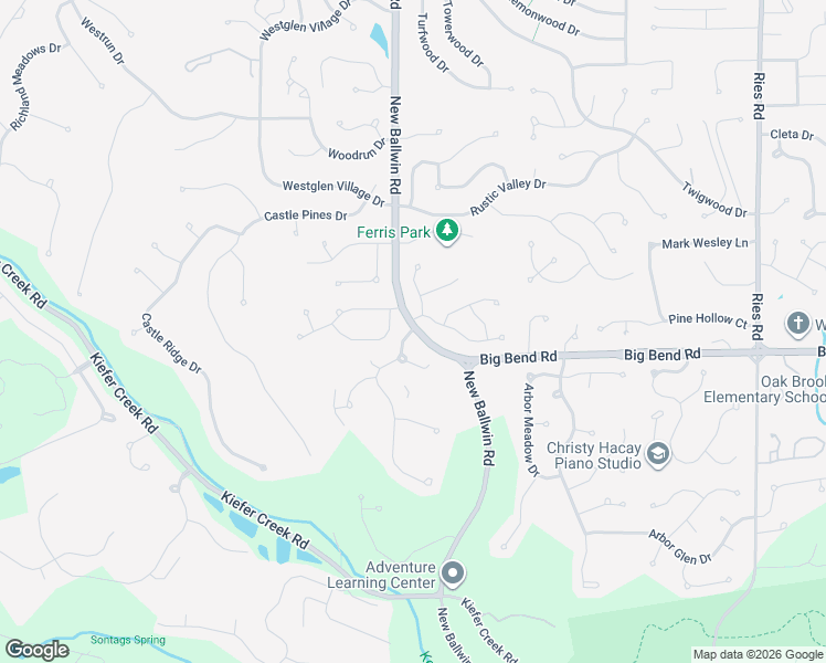 map of restaurants, bars, coffee shops, grocery stores, and more near 658 Showplace Court in Ballwin