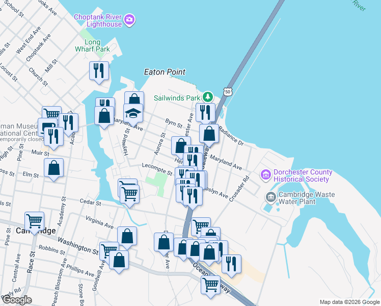map of restaurants, bars, coffee shops, grocery stores, and more near 505 Maryland Avenue in Cambridge