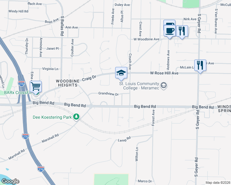 map of restaurants, bars, coffee shops, grocery stores, and more near 924 Robert Avenue in St. Louis