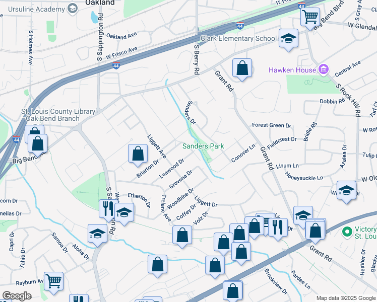 map of restaurants, bars, coffee shops, grocery stores, and more near 1025 Diversey Drive in Saint Louis