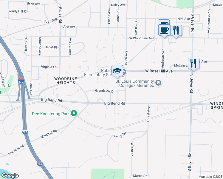 map of restaurants, bars, coffee shops, grocery stores, and more near 924 Robert Avenue in St. Louis