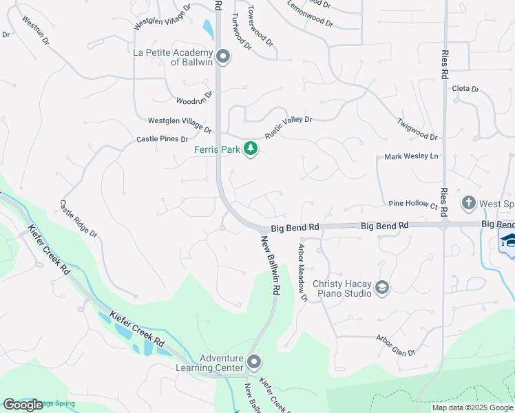 map of restaurants, bars, coffee shops, grocery stores, and more near 634 Showplace Court in Ballwin