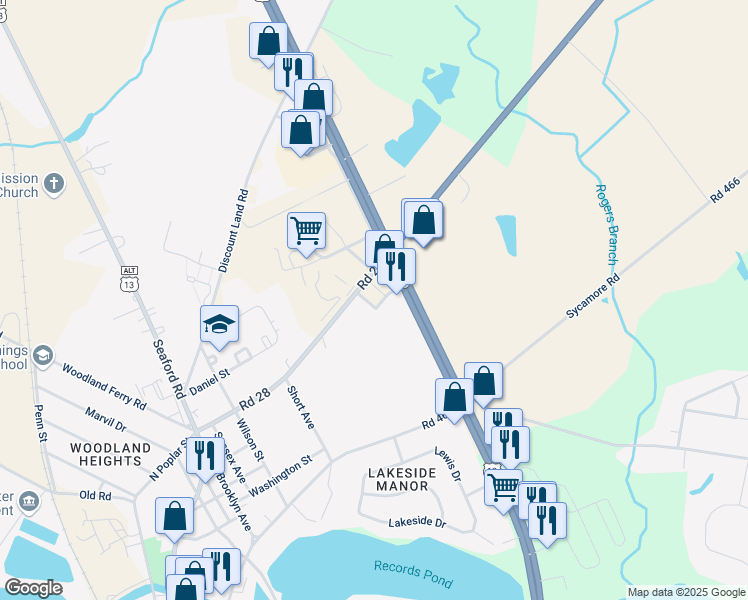 map of restaurants, bars, coffee shops, grocery stores, and more near 10841 Kurtz Drive in Laurel