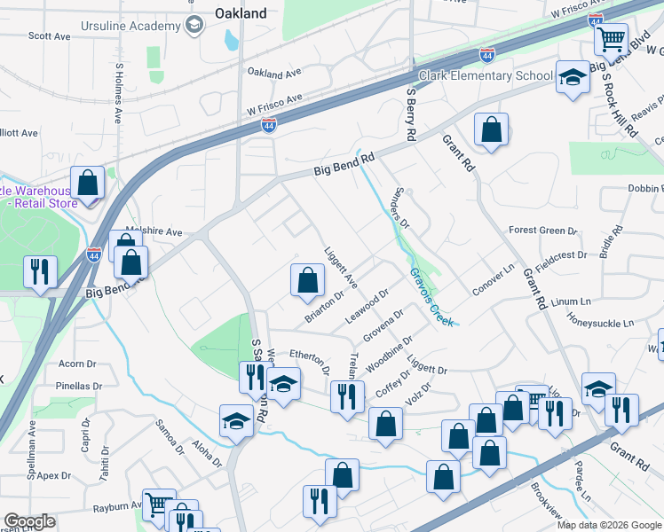 map of restaurants, bars, coffee shops, grocery stores, and more near 912 Liggett Avenue in St. Louis