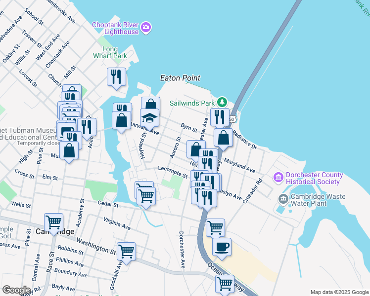 map of restaurants, bars, coffee shops, grocery stores, and more near 409 Maryland Avenue in Cambridge