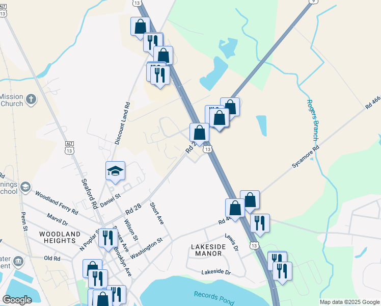 map of restaurants, bars, coffee shops, grocery stores, and more near 10692 Georgetown Road in Laurel
