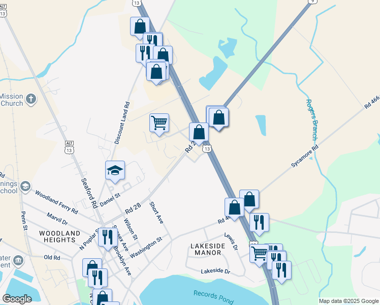 map of restaurants, bars, coffee shops, grocery stores, and more near 10692 Georgetown Road in Laurel