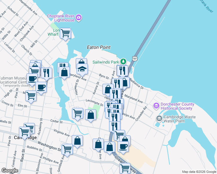 map of restaurants, bars, coffee shops, grocery stores, and more near 416 Maryland Avenue in Cambridge