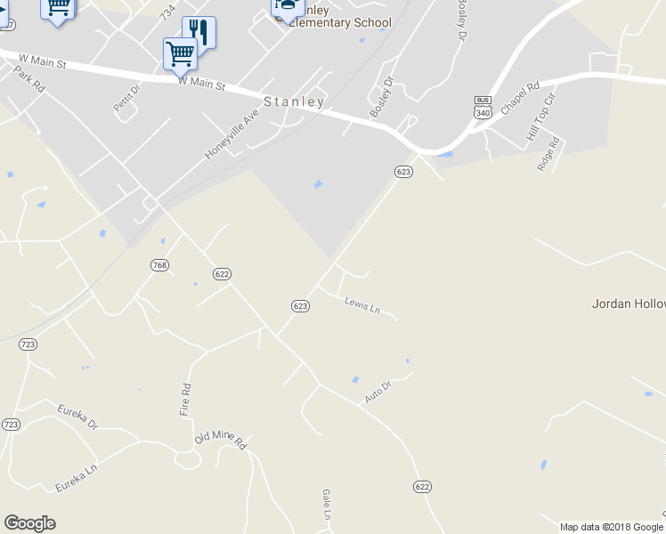 map of restaurants, bars, coffee shops, grocery stores, and more near 896 Judy Lane in Stanley