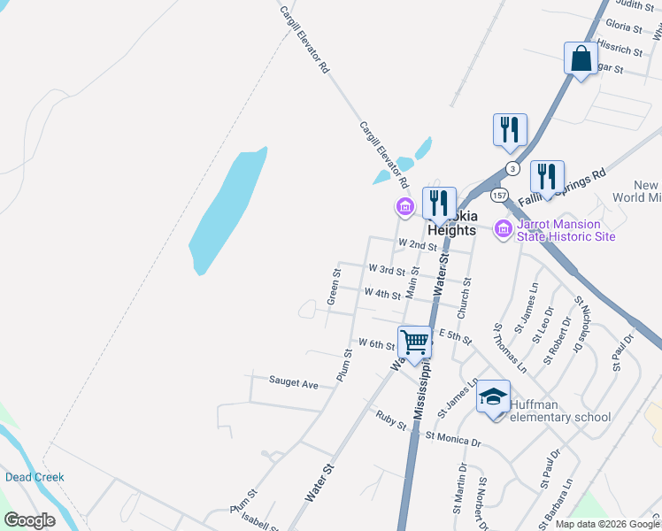 map of restaurants, bars, coffee shops, grocery stores, and more near 402 West 3rd Street in Cahokia