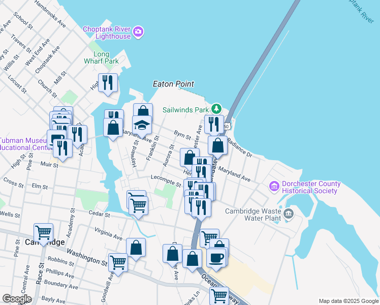 map of restaurants, bars, coffee shops, grocery stores, and more near 416 Maryland Avenue in Cambridge